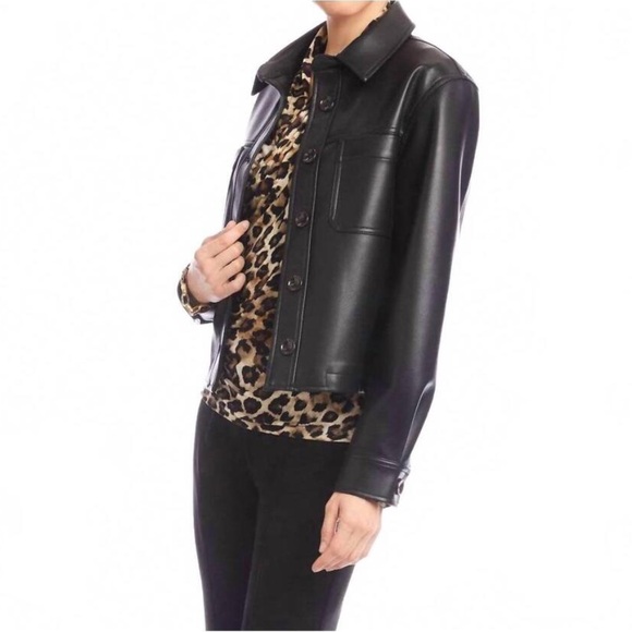 New Karen Kane Wild Thing Black Vegan Faux Leather Crop Jacket Small Petite - Picture 4 of 14